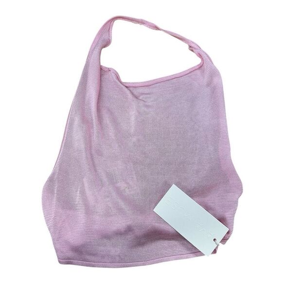 New Aya Muse Cinnabar Knit Tied Draped Halter Crop Top XXS Light Pink - Picture 2 of 6